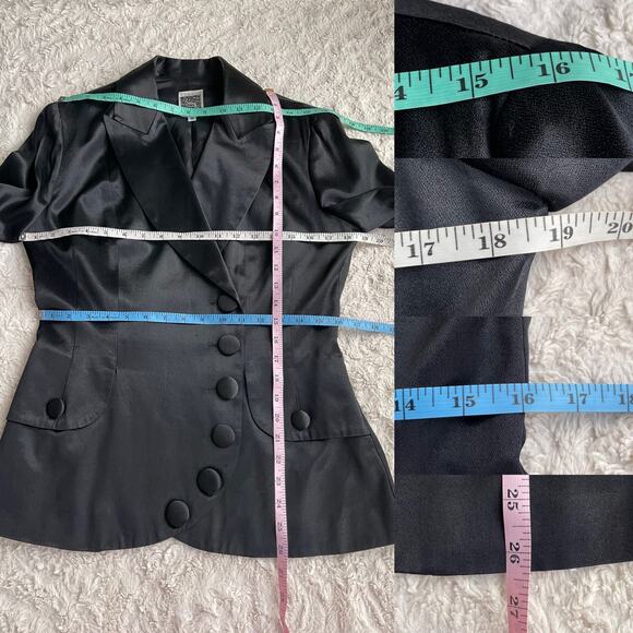 Sue Wong Studio satin blazer black asymmetrical vintage 80s 90s jacket cocktail - Picture 5 of 17